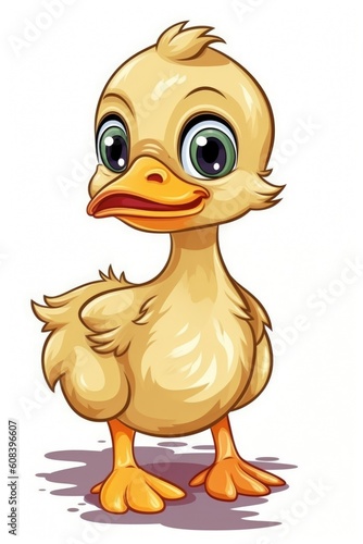 Cute baby Duck in Cartoon Style on white background - generative AI