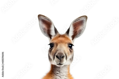 A close up of a kangaroo with a white background. Generative AI. © Friedbert