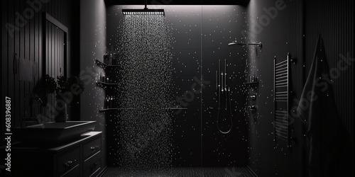 Modernes Badezimmer mit einer Regendusche und fliesendes Wasser. ai generativ photo