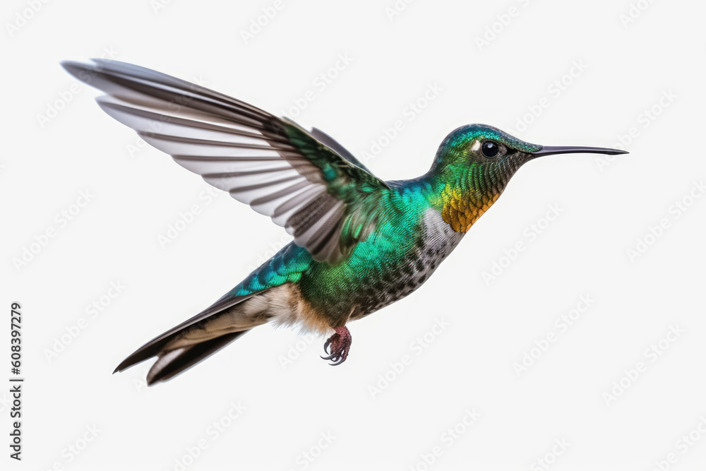 Obraz premium Hummingbird in flight isolated on white background