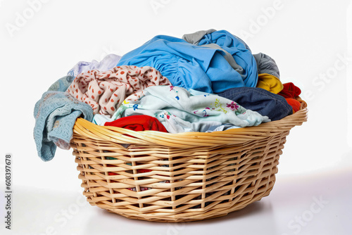 Laundry basket with clothes, generative ai