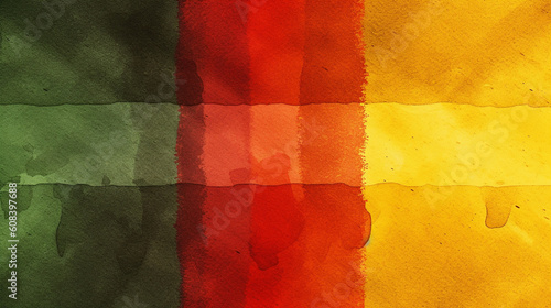Juneteenth Inspired Abstract Watercolor Background Images with Traditional Red, Yellow, Green, and Black Color Tone - Kwanzaa and Black History - Generative AI