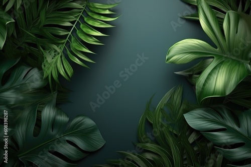 Dark green leaves background. Minimal neutral aesthetic.