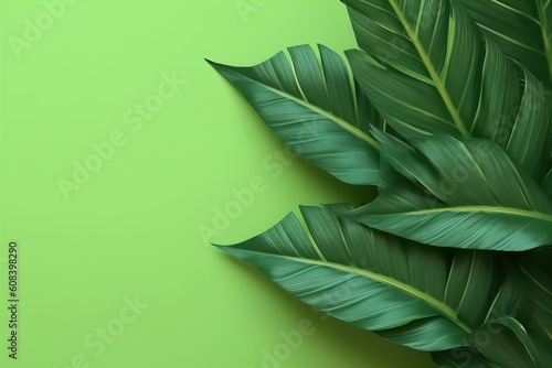 Dark green leaves background. Minimal neutral aesthetic. photo