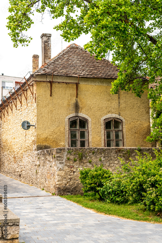 Typically old yellow building in small town of Hungary 