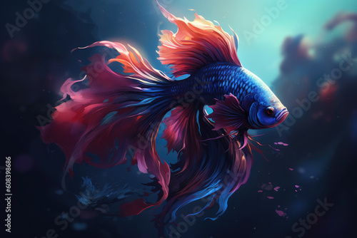 Beauty fantasy fighting fish art. AI