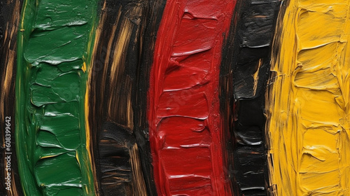 Juneteenth and Kwanzaa Inspired Oil Painting Like Background with Thick Brush Strokes in Red, Yellow, Black, and Green Color Tones - Generative AI