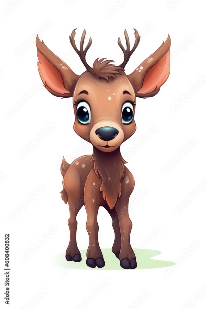 Cute baby Moose in Cartoon Style on white background - generative AI Cute baby Moose in Cartoon Style on white background - generative AI
