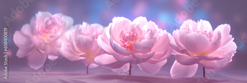 A group of pink flowers sitting on top of a table. Generative AI.