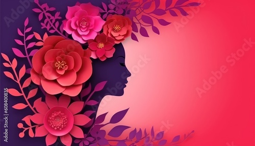 A paper cut design with flowers and a face for Women's Day. (Illustration, Generative AI)