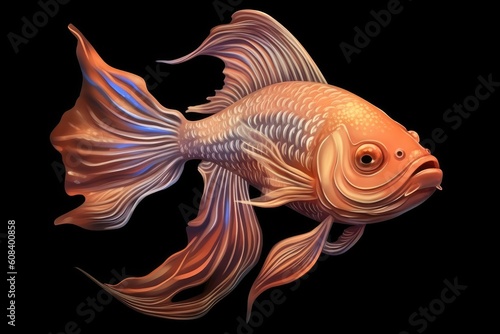 An isolated portrait of an orange Siamese fighting fish. (Illustration, Generative AI)