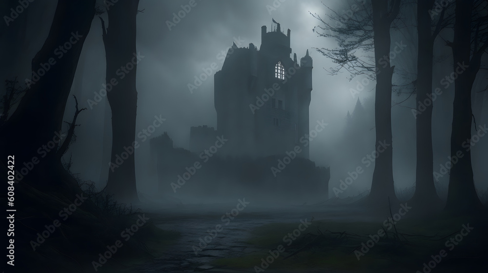Castle in the mist. Generative Ai