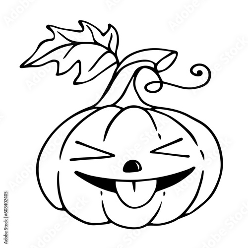 Linear sketch coloring of funny Halloween pumpkin characters.Vector graphics.