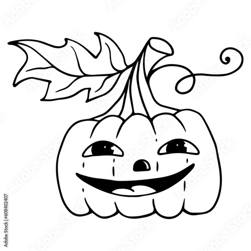 Linear sketch coloring of funny Halloween pumpkin characters.Vector graphics.