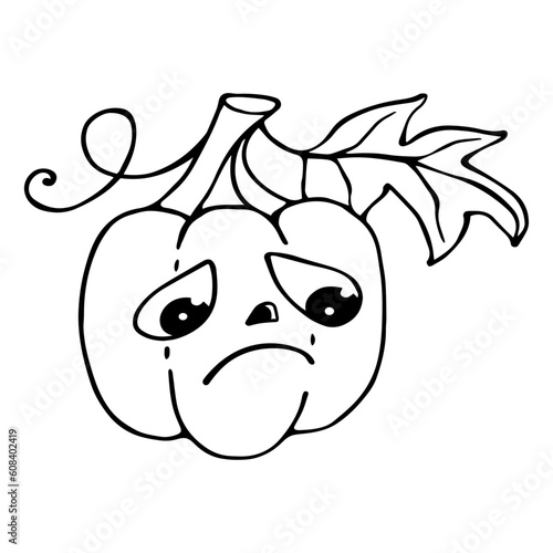 Linear sketch coloring of funny Halloween pumpkin characters.Vector graphics.