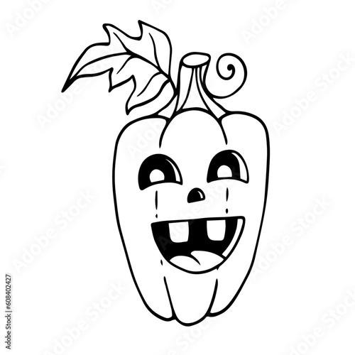Linear sketch coloring of funny Halloween pumpkin characters.Vector graphics.