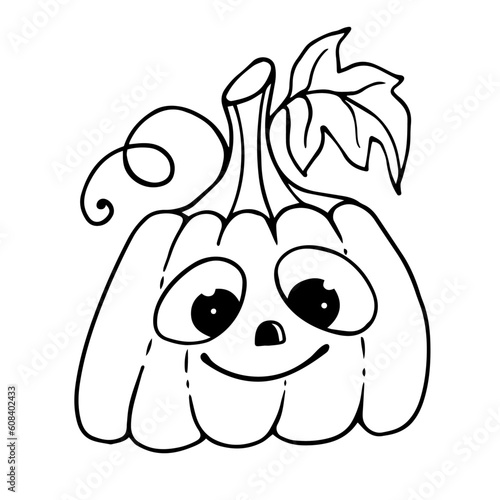 Linear sketch coloring of funny Halloween pumpkin characters.Vector graphics.
