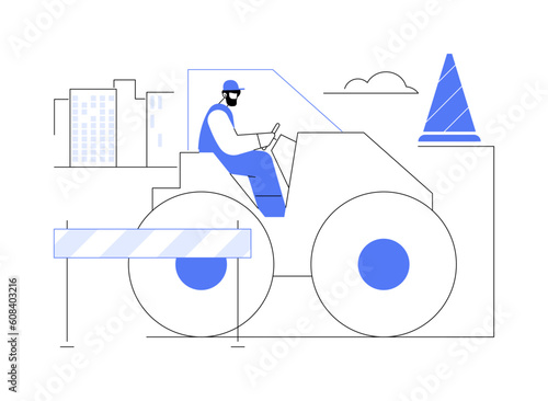 Asphalt compactor abstract concept vector illustration.