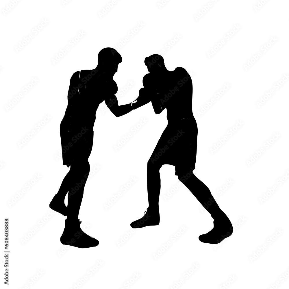 boxing sport sketch and boxing movement training with transparent background