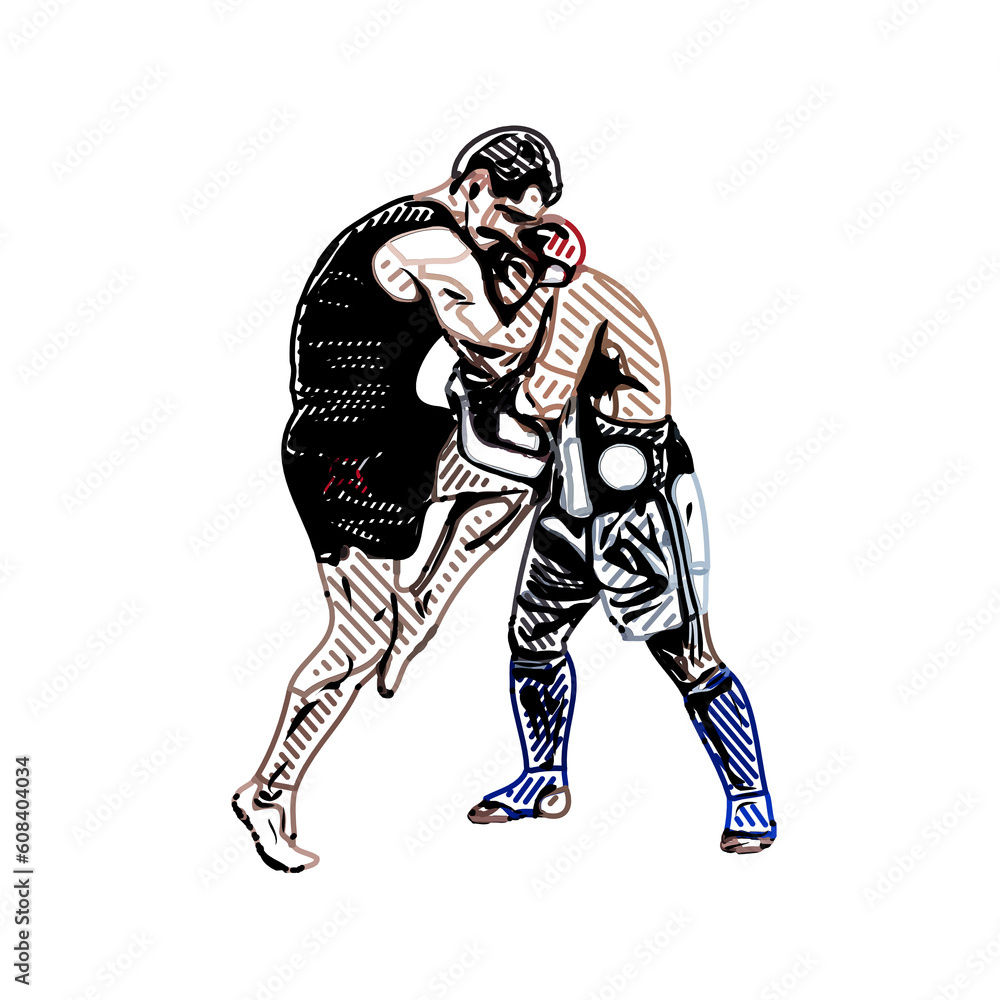 Fototapeta premium boxing sport sketch and boxing movement training with transparent background