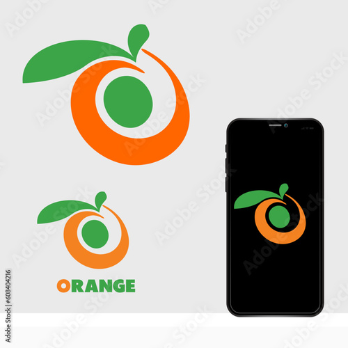 Innovative fruit orang green leaf people health medical nature food logo design vector template 