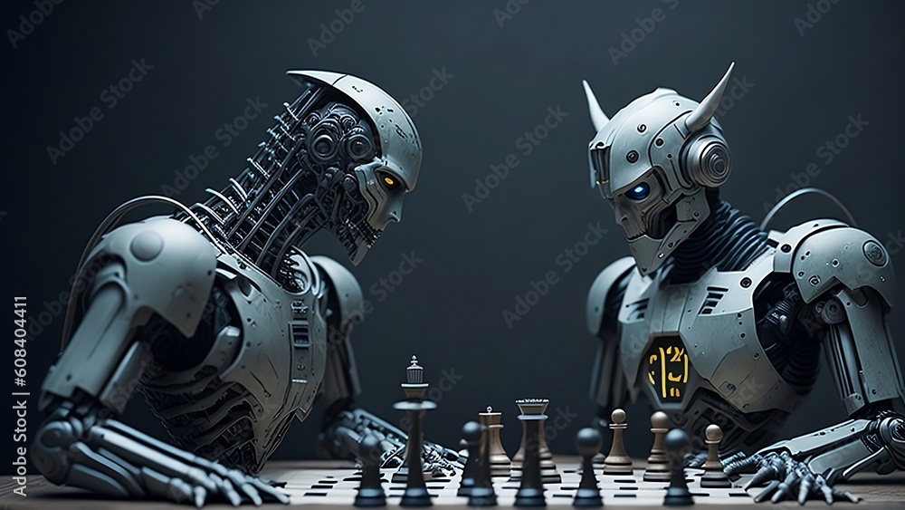 2 humanoid robots competing in a chess match 2 humanoid robots competing in a chess match