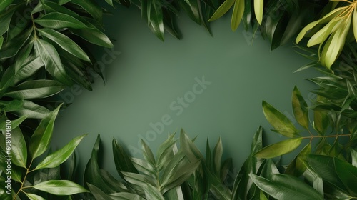Background of tropical green leaves. Banner layout for a text field. the concept of recreation and travel. Background with tropical green leaves. generative ai