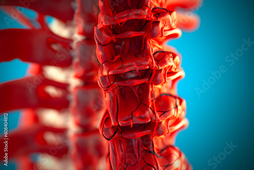 Abstract reconstruction computer tomography or CT image showing pedicle screw in a patient underwent transforaminal lumbar interbody fusion or MIS TLIF, patient back pain and sciatica. Generative AI. photo