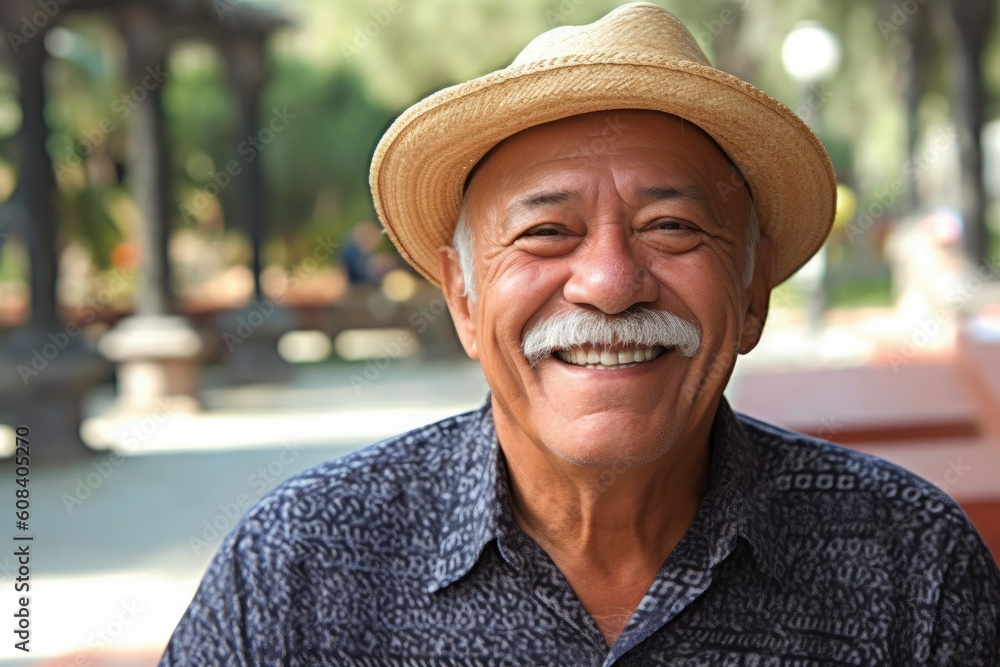 © Adriana - Smiling hispanic senior man looking at the camera. Generative AI