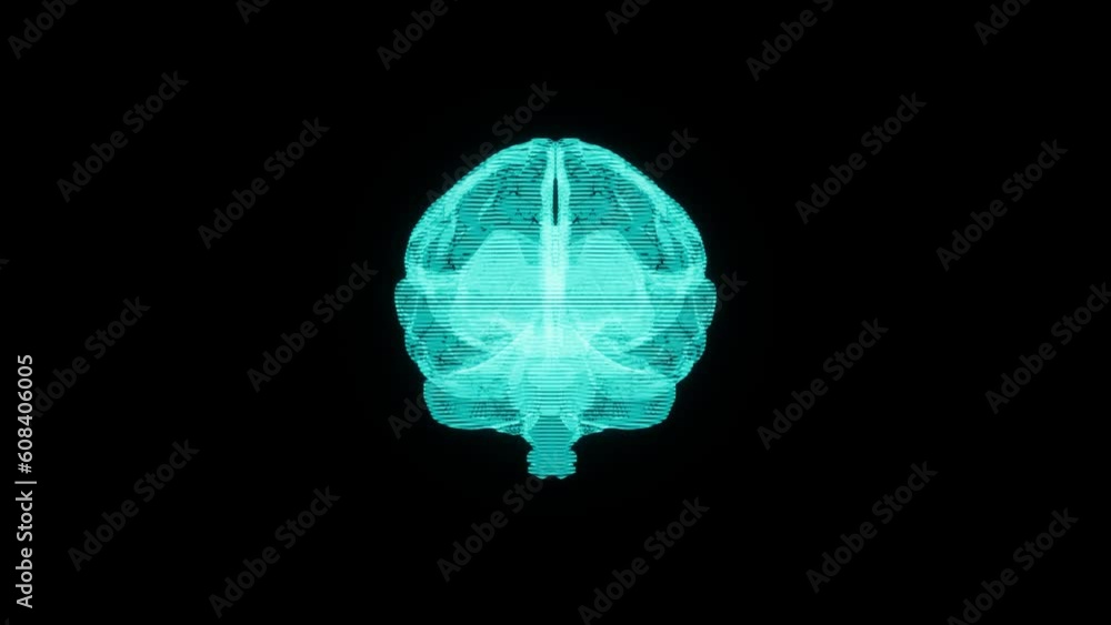 animation of 3d holographic brain rotating on black background. Modern scifi futuristic video in hologram style animation of 3d holographic brain rotating on black background. Modern scifi futuristic video in hologram style