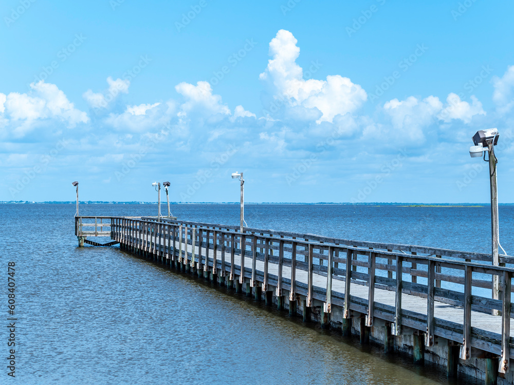 Wooden pier from a angle at the bay