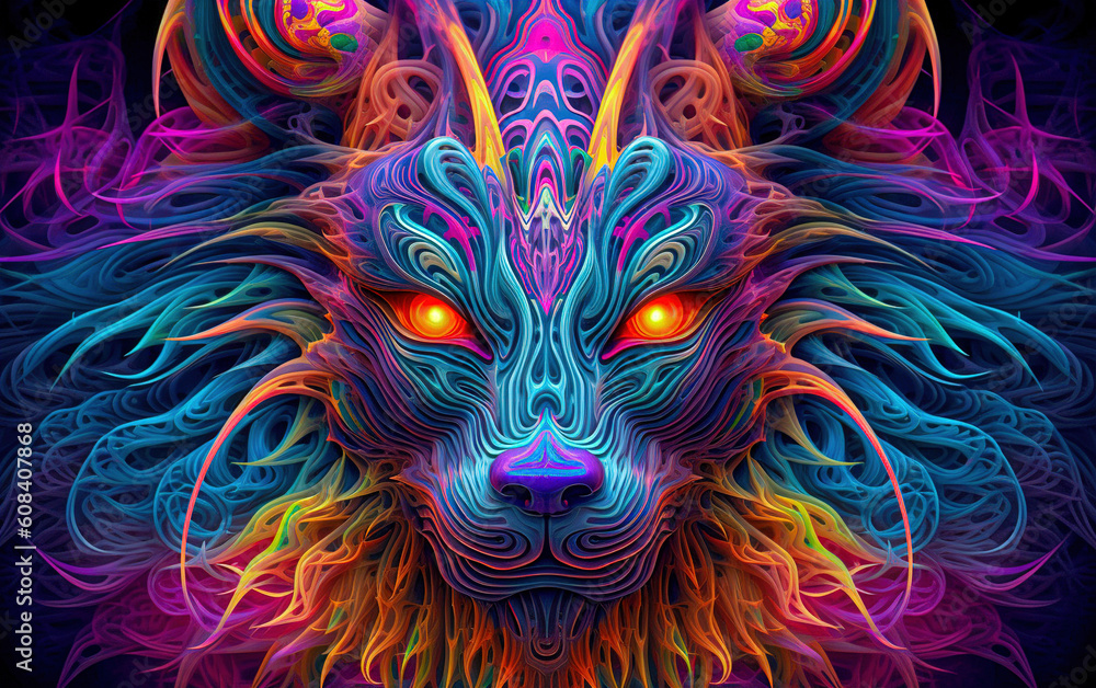 Psychedelic Abstract Cat. Generated by Midjourney AI (Vers 5.1)
