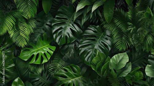 Tropical green leaf. Layout of the banner for text field. Isolated on a white background. concept of relaxation and travel. generative ai © AndErsoN