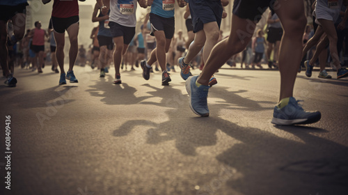A group of people participating in a marathon photo
