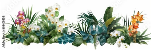Tropical vibes plant bush floral arrangement with tropical elements. Generative AI