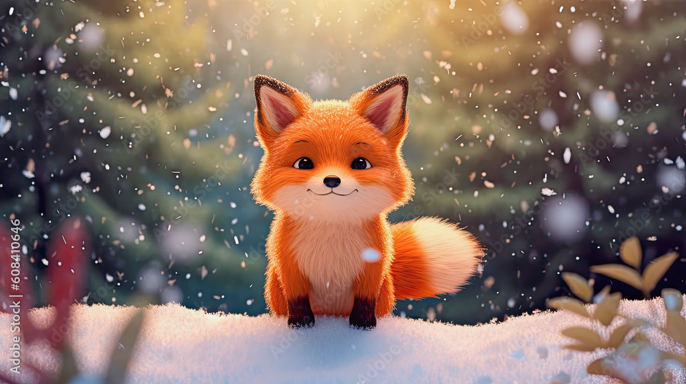 fox standing in the snow and is looking happy, generative ai illustration fox standing in the snow and is looking happy, generative ai illustration