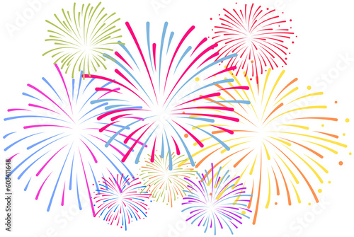 set of colorful fireworks illustration png for design background and design resource