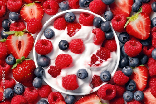 fresh and healthy curd with berries  generative AI