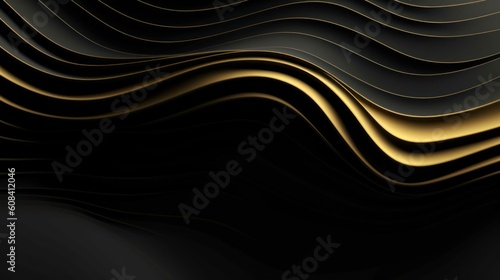 Vector black and gold abstract background with waves and lines. Generative AI