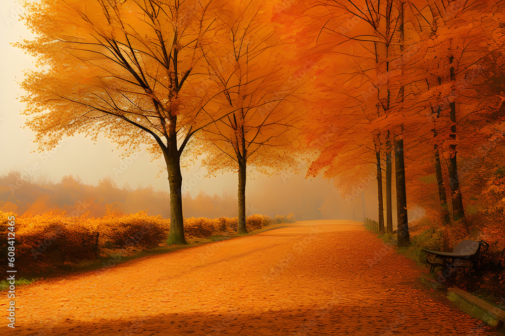 road in autumn, ai generated