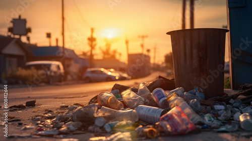 garbage sunset in the city 