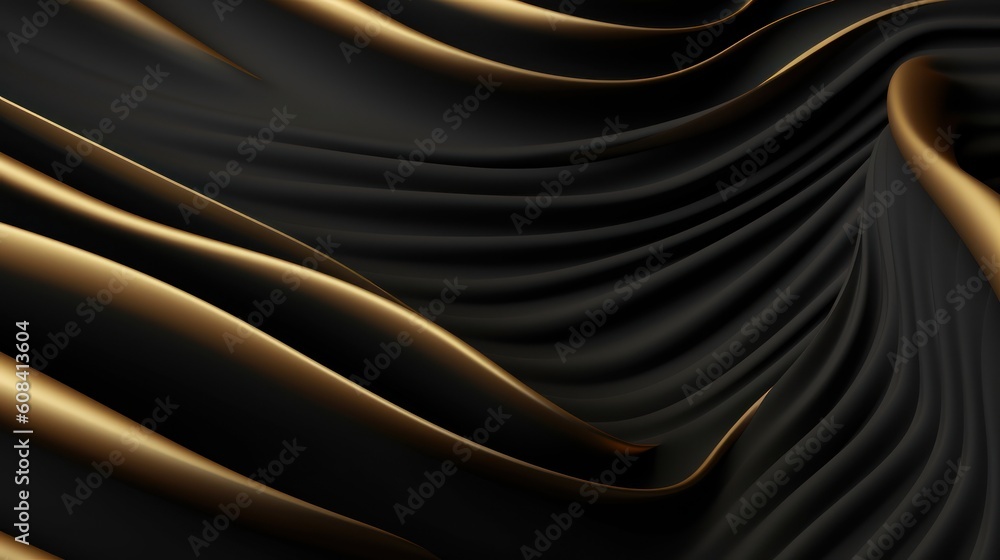 Fototapeta premium Vector black and gold abstract background with waves and lines. Generative AI