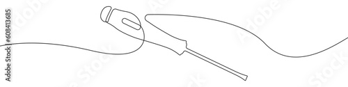 Screwdriver icon line continuous drawing vector. One line Construction Screwdriver icon vector background. Screwdriver icon. Continuous outline of a Screwdriver icon.