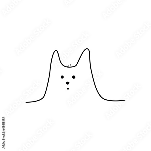 Hand drawn cute cat face doodle style, vector illustration isolated on white background. Decorative design element for print or web, one black line, funny character (ID: 608413895)