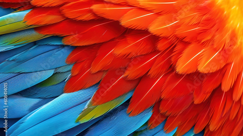 Beautiful texture of Scarlet macaw parrot bird feathers. Generative ai © MdMaruf