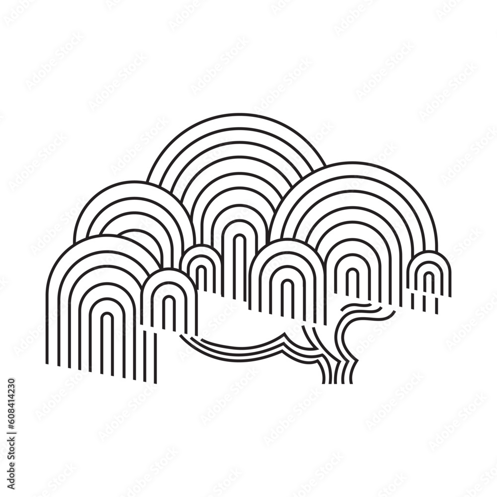 Set of tree Minimal style cad tree stilization line graphics trees logo elements outline symbol for architecture and landscape design drawing. Vector illustration isolated on white background Set of tree Minimal style cad tree stilization line graphics trees logo elements outline symbol for architecture and landscape design drawing. Vector illustration isolated on white background