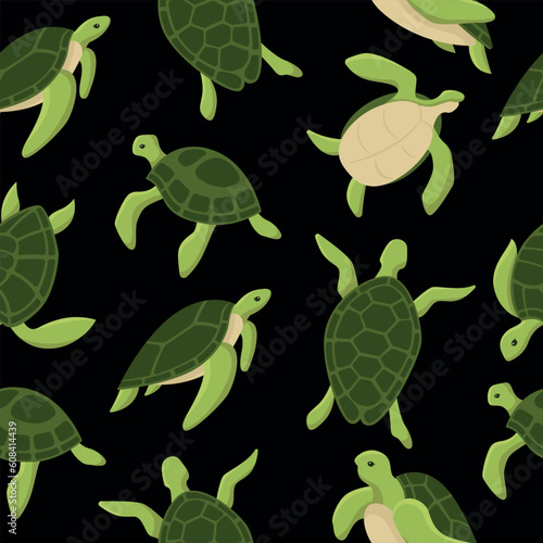 Seamless pattern with sea turtle cartoon cute animal design ocean tortoise swimming in water. Flat hand drawn sketch vector illustration isolated on background