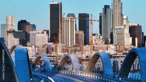 Sunrise in Los Angeles and 6th Street Bridge 02