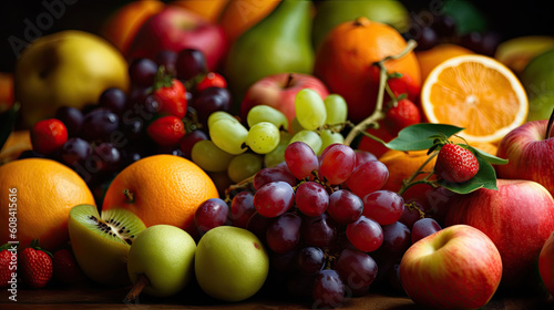 Fruit background. Fruits were placed together in a pile.