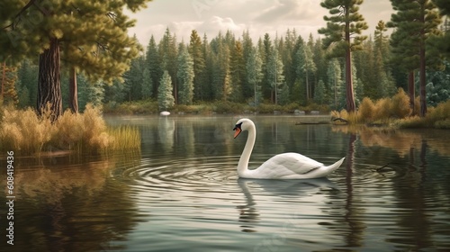 A serene swan gliding through a peaceful lake  created. Generative ai